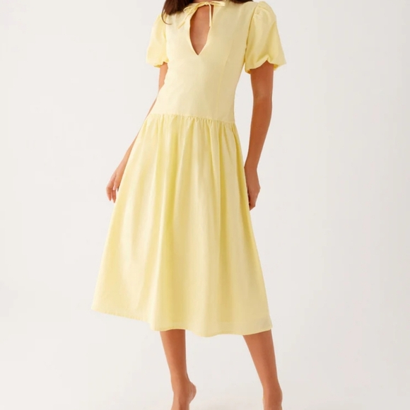 Peppermayo Reyna Butter Yellow Drop Waist Midi Dress Size 14 NWT - Picture 10 of 13